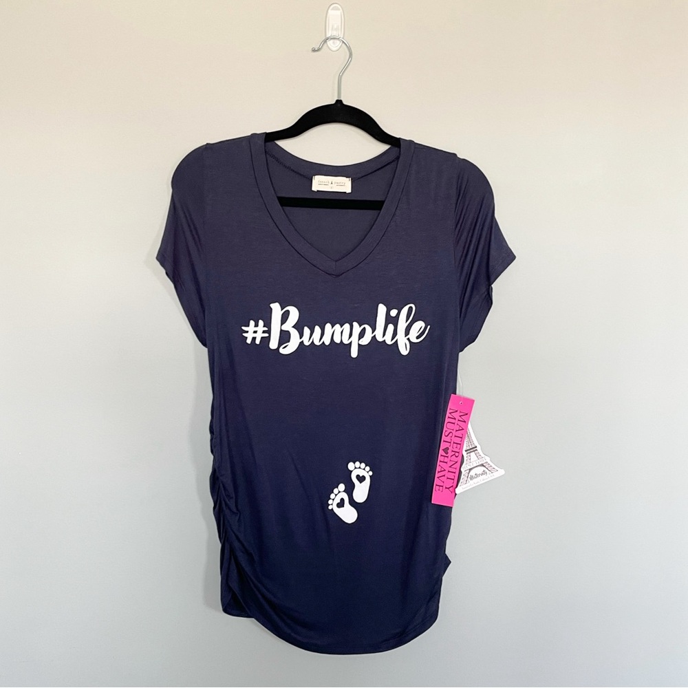 French Pastry Maternity Tee Size Small Blue Graphic #bumplife New With Tags